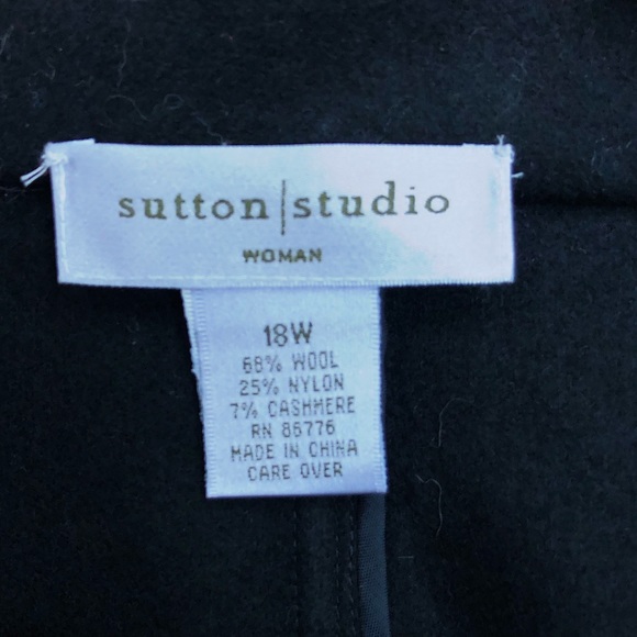 NWT SUTTON STUDIO cashmere blend unlined black open front collared jacket, 18W - Picture 6 of 8